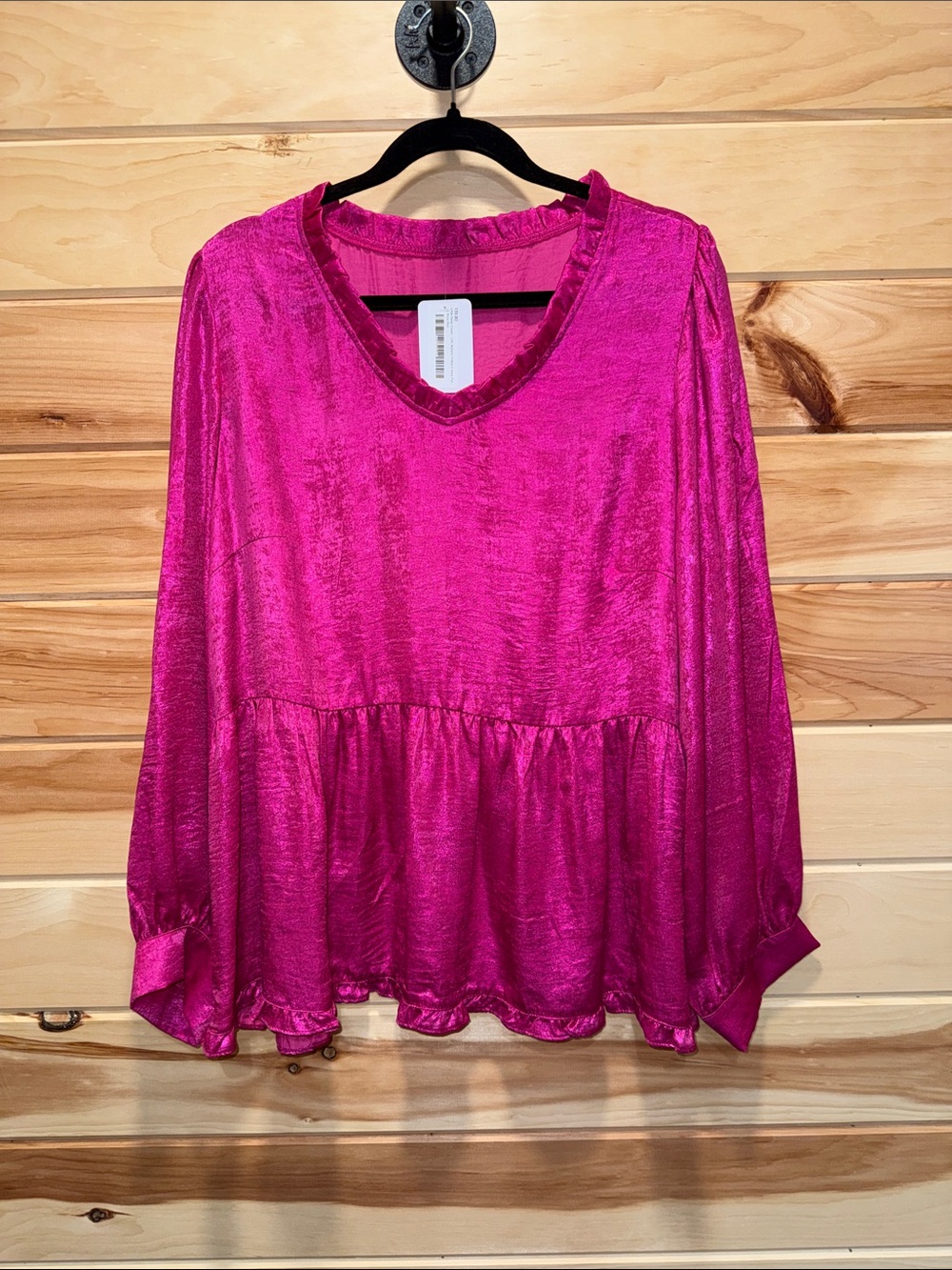 Fuchsia V-Neck Ruffle-Hem Tunic Top